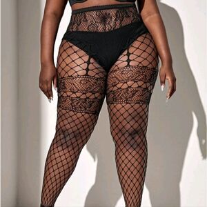 Plus Fishnet Cut-out Tights